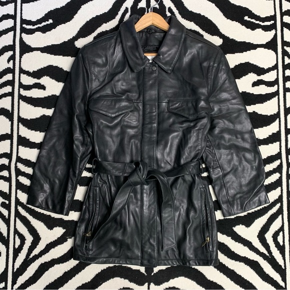 Vintage Y2K Lamb’s Leather Belted Trench Coat Size XL - Picture 3 of 12